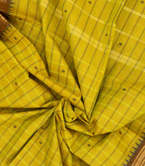 Oil Mustard Woven Chettinad Cotton Saree With Checks & Buttas-CN1788