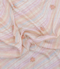 Multicolor Handloom Linen Saree With Embroidered Floral Motifs-LI0766