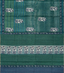 Sea Green Handloom Tussar Silk Saree With Printed Floral Motifs-TU2729