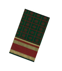 Dark Green Handloom Silk Cotton Saree With Checks-SC4191
