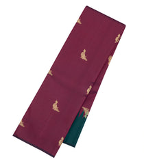 Bottle Green & Crimson Handloom Korvai Kanchipuram Rising Border Silk Saree-KA15898