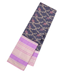 Black Handloom Korvai Kanchipuram Silk Saree With Floral Zari Motifs-KA16139