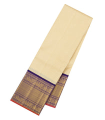 Cream Handloom Korvai Kanchipuram Silk Saree With Zari Checks-KA16674