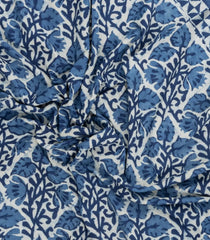 Indigo Printed Jaipur Cotton Saree With Floral Motifs-JC1951