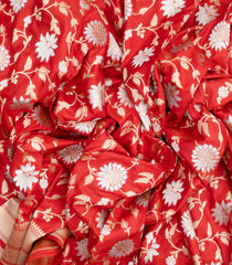 Red Handloom Banarasi Silk Saree With Floral Motifs-BE1437