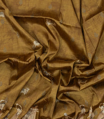 Oil Mustard Printed Synthetic Tussar Saree With Pichwai Motifs-BL5381