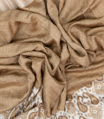 Beige Woven Art Jari Dola Silk Saree With Zari Checks & Printed Floral Motifs-BL3905
