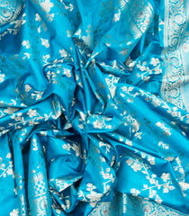 Turquoise Woven Dupion Silk Saree With Floral Jaal Motifs-DS0520