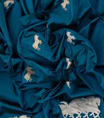 Cyan Handloom Banarasi Silk Saree With Horse Buttas