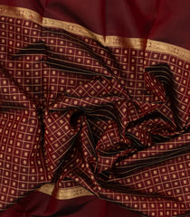 Dark Maroon Handloom Kanchipuram Silk Saree With Checks & Buttas-KA14364