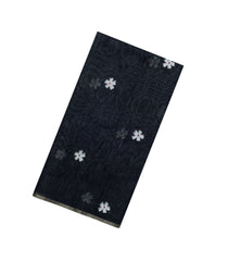 Black Printed Art Linen Saree Flower Motifs With Jhalar-BL6042