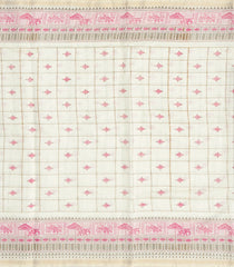 White Woven Chirala Cotton Saree With Printed Pink Checks-CR1277