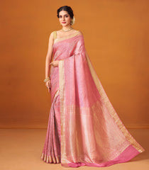 Dusty Pink Woven Mysore Silk Saree With Geometric Motifs-MS3084