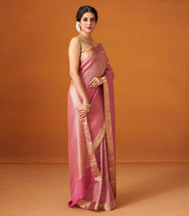 Dusty Pink Woven Mysore Silk Saree With Geometric Motifs-MS3084