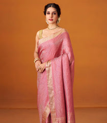 Dusty Pink Woven Mysore Silk Saree With Geometric Motifs-MS3084