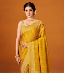 Mustard Woven Mysore Silk Saree With Zari Stripes-MS3082