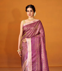 Magenta Handloom Kanchipuram Silk Saree With Floral Motifs-KA12602