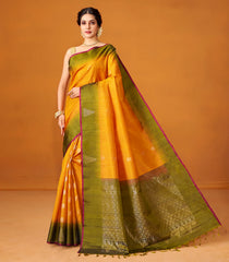 Mango Yellow Handloom Soft Silk Saree With Buttas & Contrast Border-SO4029