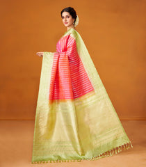 Dark Peach Handloom Soft Silk Saree With Floral Stripes-SO4047