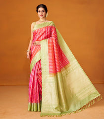 Dark Peach Handloom Soft Silk Saree With Floral Stripes-SO4047