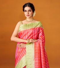 Dark Peach Handloom Soft Silk Saree With Floral Stripes-SO4047