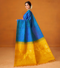 Blue Handloom Kanchipuram Silk Saree With Checks & Contrast Pallu-KA12612