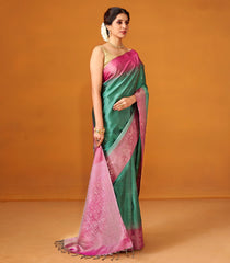 Shadow Green Handloom Soft Silk Saree With Floral Motifs-SO3999