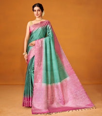 Shadow Green Handloom Soft Silk Saree With Floral Motifs-SO3999