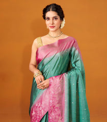 Shadow Green Handloom Soft Silk Saree With Floral Motifs-SO3999