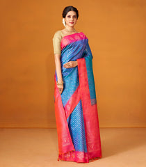 Blue Handloom Soft Silk Saree With Floral Jaal Motifs-SO4051
