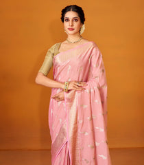 Baby Pink Woven Mysore Crepe Silk Saree With Bird Buttas-MS3135