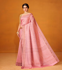 Dusty Pink Woven Mysore Silk Saree With Floral Motifs-MS3081