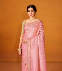 Dusty Pink Woven Mysore Silk Saree With Floral Motifs-MS3081