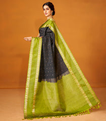 Black Handloom Soft Silk Saree With Buttas & Contrast Border-SO4040