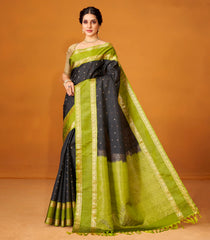 Black Handloom Soft Silk Saree With Buttas & Contrast Border-SO4040