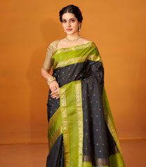 Black Handloom Soft Silk Saree With Buttas & Contrast Border-SO4040