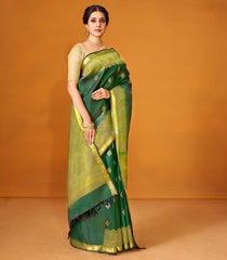 Bottle Green Handloom Kanchipuram Silk Saree With Floral Buttas-KA12615
