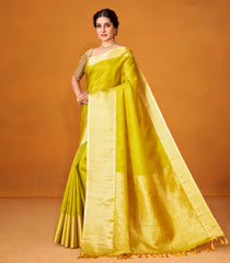 Olive Green Handloom Soft Silk Saree With Zari Border-SO4019