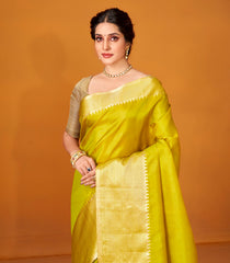 Olive Green Handloom Soft Silk Saree With Zari Border-SO4019