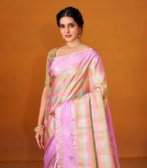 Multi Colour Handloom Korvai Kanchipuram Silk Saree With Checks-KA12601
