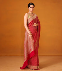 Crimson Woven Mysore Silk Saree With Zari Stripes-MS3083