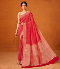 Crimson Woven Mysore Silk Saree With Zari Stripes-MS3083