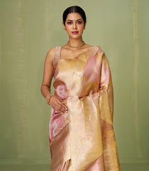 Gold Handloom Kanchipuram Silk Saree With Triangle Motifs