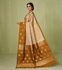 Taupe Handloom Soft Silk Saree With Stripes & Contrast Border-SO4021