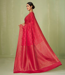 Crimson Woven Mysore Silk Saree With Floral Jaal Motifs-MS3088