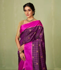 Magenta Handloom Kanchipuram Silk Saree With Checks & Buttas-KA12600