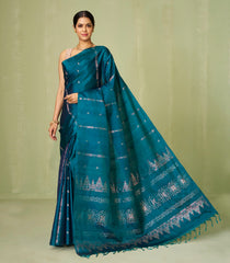 Cyan Handloom Soft Silk Saree With Buttas-SO4042