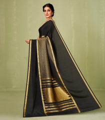 Black Woven Mysore Silk Saree With Annam Motifs-MS3089