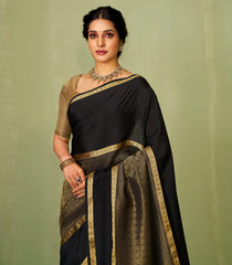 Black Woven Mysore Silk Saree With Annam Motifs-MS3089