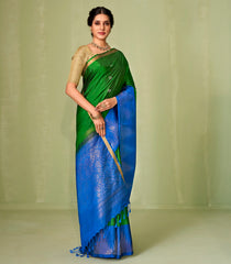 Leafy Green Handloom Soft Silk Saree With Floral Motifs-SO3998